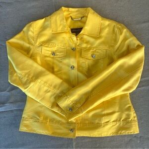 Russell Kemp Womens Size M Yellow Open Front Long Sleeve Silk Jacket spring wear